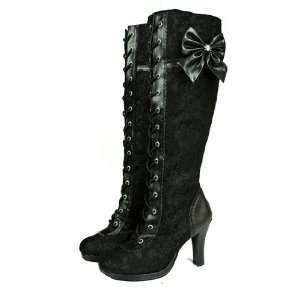 Womens Steampunk Lolita Cosplay Goth Victorian Knee High Black Boots 