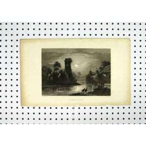   Schoenforst C1836 River Scene Sunset Fussell Old Print