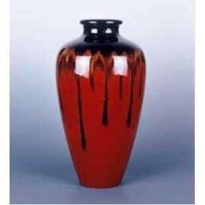  20in Ceramic Vase   Red Black Drip