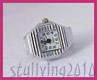   Square Vintage Silver Strip Unisex Men Women Quartz Finger Ring Watch