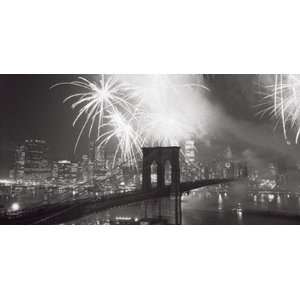  Fireworks over the Brooklyn Bridge by Unknown 39x20