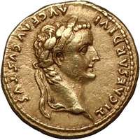 Tiberius,14 37 A.D.Gold Tribute Penny, Aureus, Lugdunum, Time of 