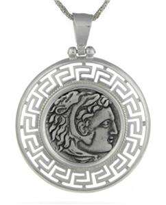 Alexander The Great, Greek Key, Silver Coin, Pendant  