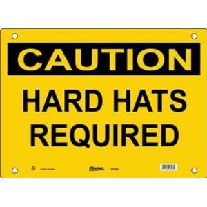   on Yellow Safety Sign, Header Caution, Legend Hard Hats Required