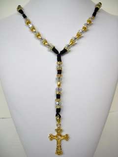 new 14k GOLD PLATED & crystal ROSARIO ROSARY NECKLACE  