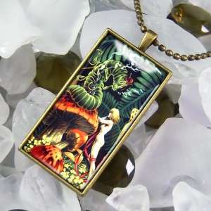 Psychedelic Alice in Wonderland Caterpillar Antique Bronze Necklace 