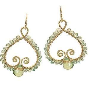   Silver Earrings Hammered Swirl Drops wrapped with apatite and fluorite