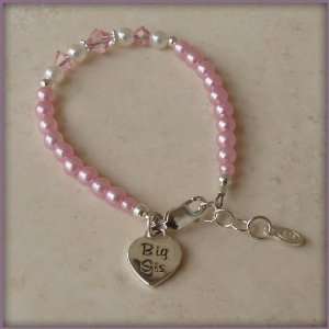com Sterling Silver Big Sis Childrens Bracelet for Sisters with Pink 