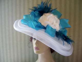   Titanic Stye Hat~Victorian~Wide Brim~Tea~Feathers~Millinery~Hat  