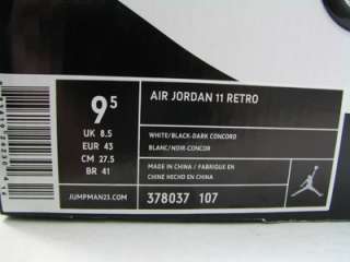 DS 2011 NIKE AIR JORDAN XI 11 CONCORD RETRO WHITE BLACK SZ 9.5  