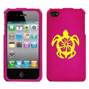 APPLE IPHONE 4 4G YELLOW TURTLE ON A PINK HARD CASE COVER