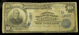 VG 1902  PLAIN BACK  $10 CH.M1457 MADISON, INDIANA  13 KNOWN  ID#Y429 