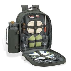 Classic Picnic Backpack for two (Green BP/Green Npk & 2 tone plate 