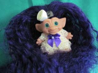   1960s 3 OOAK Unmarked Troll Doll 15 Long Synthetic Purple Wavy Hair