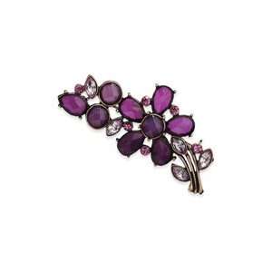  Gold tone Dark Purple and Pink Crystal Flower Pin 