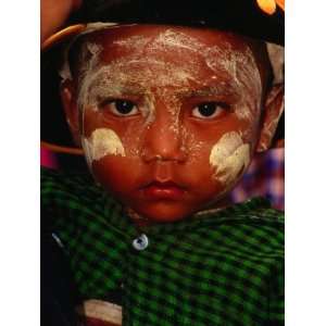  Boy with Paste of Thanakha Tree Bark on Face, Looking at Camera 