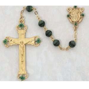  Golden Green Glass Rosary   7mm
