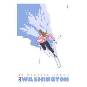  49 Degrees North, Washington, Stylized Skier Giclee Poster 