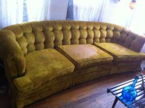   Retro mid Century Eames Era Tufted Velvet Gold Couch Sofa  