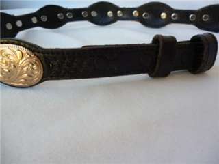 Vintage Western CONCHO BELT Black Leather Embossed Repousse Golden 