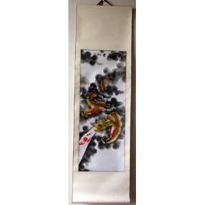   Watercolor Painting Scroll Dragon Wall Hanging 