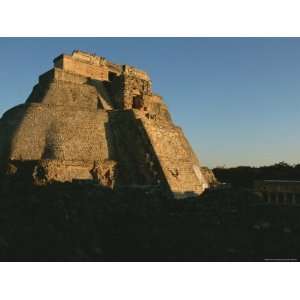  A Low Sunlit View of the House of the Magician Pyramid at Uxmal 