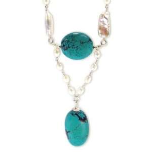  Armida Ladies Necklace in White 925 Silver with Turquoise 