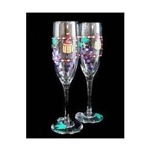 Wine Festival Design   Hand Painted   Set of 2   Champagne Flutes   6 