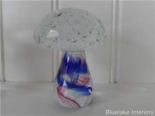 COLOURED GLASS MUSHROOM PAPERWEIGHT 4 ASSORTED DESIGNS  