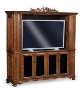 Amish TV Entertainment Center Solid Oak Wood Media Hutch Cabinet 