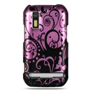 VMG Purple Black Floral Flower Design Hard 2 Pc Plastic Snap On Case 