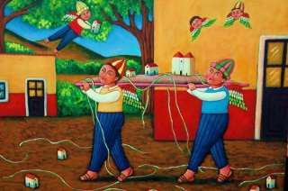 big Mexican boys playing oil Painting Esau Andrade  