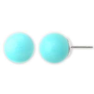 JanKuo Jewelry Silver Tone Turquoise 12mm Glass Stud Earrings Ship in 