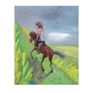  Riding a Horse Up the Hill Giclee Poster Print by Zhang 