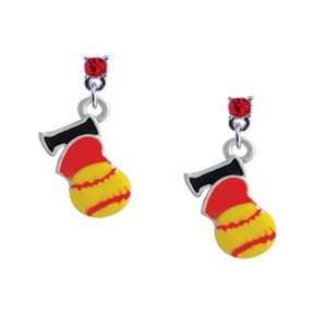   love Softball   Red Heart Red Swarovski Post Charm Earrings [Jewelry