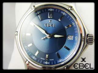 Ebel Mens 1911 Swiss Watch Blue Face with Date   BOX & Papers   OR 