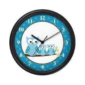  Mod Blue Hoot Owls Wall Clock