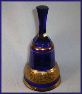 Large Dark Blue Glass Bell with Gold Trim West Germany  
