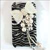 Bling Deluxe Faux Pearl Bow Zebra Rigid Back Case Cover for iPhone 4 