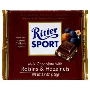 Ritter Sport, Milk Chocolate With Rsn And Hazlenut, 3.5 Ounce (12 Pack 
