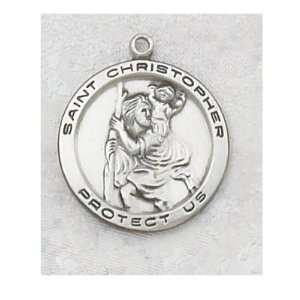 Sterling Silver Catholic Saint Christopher Patron Saint Medal Necklace 