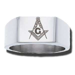  9.75mm Polished Stainless Steel Masonic Blue Lodge Ring Jewelry