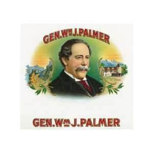  General William J. Palmer Brand Cigar Box Label Stretched 