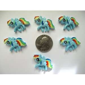  6 Resin Cabochon Flat Back Blue Pony for Cellphones 