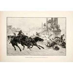 1894 Wood Engraving Course De Char Chariot Race Horse Roman Empire 