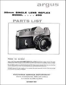 Argus SLR, Mamiya, Tower Camera Parts Manual 1964  