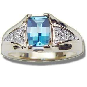  .08 ct 7X5 Barrell Cut Blue Topaz Twotone Ring Jewelry