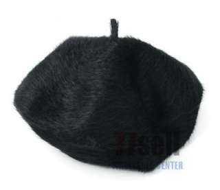 Womens Vintage Aris Hat Black Winter Beanie ANGORA Hat  
