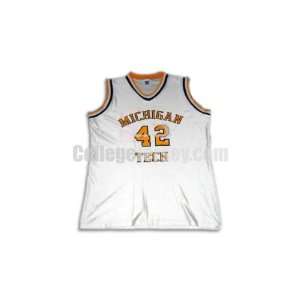 White No. 42 Game Used Michigan Tech Champion Basketball Jersey (SIZE 