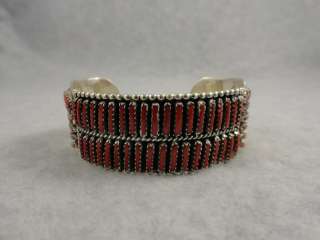 Handmade Zuni bracelet needle point coral row Native American jewelry 